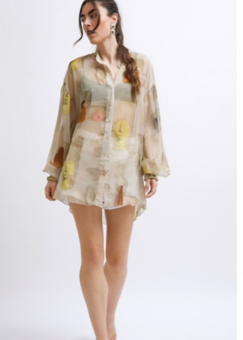 ΕROS PRINTED TUNIC TOP BUTTER WALL PRINT
