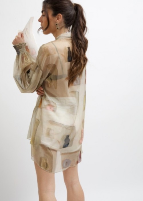 ΕROS PRINTED TUNIC TOP BUTTER WALL PRINT