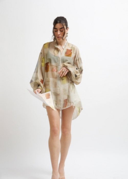 ΕROS PRINTED TUNIC TOP BUTTER WALL PRINT ΕROS PRINTED TUNIC TOP BUTTER WALL PRINT